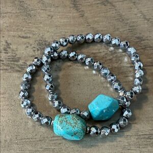 Turquoise and Silver Electroplated Hematite Mala Beaded Bracelet - 1PC NEW